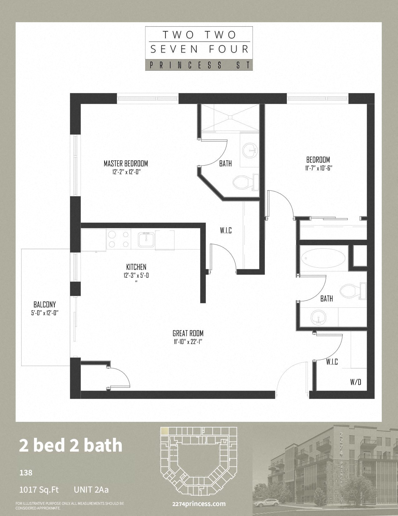Floor plan for 2 beds, 2 baths, 1166 sqft